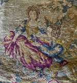 Antique Figural and Pastoral French Needlepoint Fragment is a Petit Throw Pillow, Down and Feather Fill