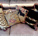 Antique Figural and Pastoral French Needlepoint Fragment is a Petit Throw Pillow, Down and Feather Fill
