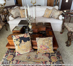 Antique Figural and Pastoral French Needlepoint Fragment is a Petit Throw Pillow, Down and Feather Fill