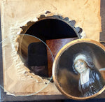 Superb ID'd Antique c. 1790-1810 French Portrait Miniature of Woman in Lace Bonnet with Fichu, Chair Visible