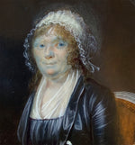 Superb ID'd Antique c. 1790-1810 French Portrait Miniature of Woman in Lace Bonnet with Fichu, Chair Visible