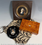 Superb ID'd Antique c. 1790-1810 French Portrait Miniature of Woman in Lace Bonnet with Fichu, Chair Visible
