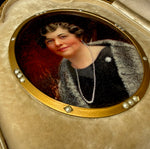 Antique Edwardian to Belle Epoch Portrait Miniature in Cased Pearl Jewel Frame, Marcel Hair, Fur & Diamond Star Brooch