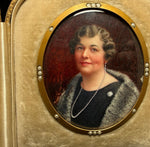 Antique Edwardian to Belle Epoch Portrait Miniature in Cased Pearl Jewel Frame, Marcel Hair, Fur & Diamond Star Brooch