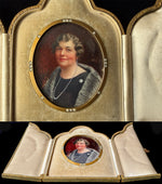 Antique Edwardian to Belle Epoch Portrait Miniature in Cased Pearl Jewel Frame, Marcel Hair, Fur & Diamond Star Brooch