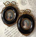 ID'd 18th Century Couple, Medal, Ornate Frames Portrait Miniatures, Marie-Antoinette Era, c.1770s