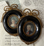 ID'd 18th Century Couple, Medal, Ornate Frames Portrait Miniatures, Marie-Antoinette Era, c.1770s