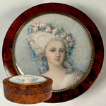 Large Fine Portrait Miniature of Princess Lamballe Tops a Burl Wood Powder Jar, Dates Late 19th Century