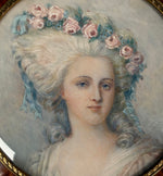 Large Fine Portrait Miniature of Princess Lamballe Tops a Burl Wood Powder Jar, Dates Late 19th Century