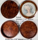 Large Fine Portrait Miniature of Princess Lamballe Tops a Burl Wood Powder Jar, Dates Late 19th Century