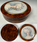 Large Fine Portrait Miniature of Princess Lamballe Tops a Burl Wood Powder Jar, Dates Late 19th Century