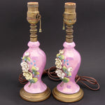 Lovely Vintage 12" Boudoir Lamp PAIR, Pink with Applied Porcelain Flowers, Both WORK!
