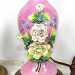 Lovely Vintage 12" Boudoir Lamp PAIR, Pink with Applied Porcelain Flowers, Both WORK!