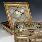 RARE Stunning c.1800-20 French Empire Palais Royal Sewing Nécessaire, Box, in Mother of Pearl Chest. Music Box