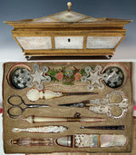 RARE Stunning c.1800-20 French Empire Palais Royal Sewing Nécessaire, Box, in Mother of Pearl Chest. Music Box