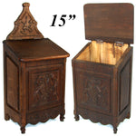 Fine Antique 19th c. French Salt Box, Cabinet, 15" Tall, Hand Carved Country French