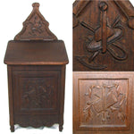 Fine Antique 19th c. French Salt Box, Cabinet, 15" Tall, Hand Carved Country French