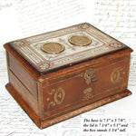 Antique French "Servan" Marked Gilt Embossed Leather Jewelry Box with Engraved Top & Figural Medallions