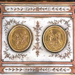 Antique French "Servan" Marked Gilt Embossed Leather Jewelry Box with Engraved Top & Figural Medallions