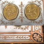 Antique French "Servan" Marked Gilt Embossed Leather Jewelry Box with Engraved Top & Figural Medallions