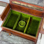 Antique French "Servan" Marked Gilt Embossed Leather Jewelry Box with Engraved Top & Figural Medallions