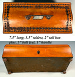 Antique French Palais Royal Sewing Box, Mother of Pearl w 18k Pansy Plaque, Perfume, Silk Winder Snowflakes