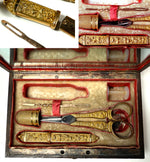 Rare c.1809 Napoleon Era French Empire Burl Sewing Nécessaire, 14k on Silver, Faiceau Poiçon
