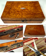 Rare c.1809 Napoleon Era French Empire Burl Sewing Nécessaire, 14k on Silver, Faiceau Poiçon