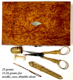 Rare c.1809 Napoleon Era French Empire Burl Sewing Nécessaire, 14k on Silver, Faiceau Poiçon
