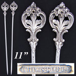 Antique French Christofle Silver Plated 11" 2pc Skewer or Hatelet Set, Rose & Acanthus Handles