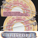 Antique French Christofle Silver Plated 11" 2pc Skewer or Hatelet Set, Rose & Acanthus Handles
