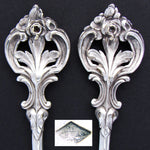 Antique French Christofle Silver Plated 11" 2pc Skewer or Hatelet Set, Rose & Acanthus Handles
