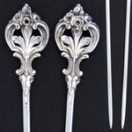 Antique French Christofle Silver Plated 11" 2pc Skewer or Hatelet Set, Rose & Acanthus Handles
