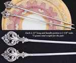 Antique French Christofle Silver Plated 11" 2pc Skewer or Hatelet Set, Rose & Acanthus Handles