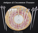 Antique French Christofle Silver Plated 11" 2pc Skewer or Hatelet Set, Rose & Acanthus Handles