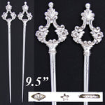 Antique European Silver Plated 9.5" 2pc Skewer or Hatelet Set, Floral & Foliate Handles
