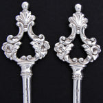 Antique European Silver Plated 9.5" 2pc Skewer or Hatelet Set, Floral & Foliate Handles