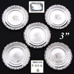 Set of 5 Antique Whiting Mfg Co Sterling Silver 3" Coaster, Butter Pat or Nut Dishes