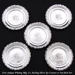 Set of 5 Antique Whiting Mfg Co Sterling Silver 3" Coaster, Butter Pat or Nut Dishes