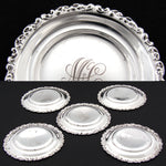 Set of 5 Antique Whiting Mfg Co Sterling Silver 3" Coaster, Butter Pat or Nut Dishes