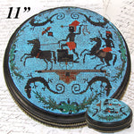 Antique Victorian Era Beadwork Needlepoint Footstool, Blackamoor Figures with Chariot