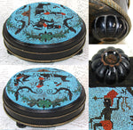 Antique Victorian Era Beadwork Needlepoint Footstool, Blackamoor Figures with Chariot