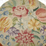 Rare Matched PAIR Antique Victorian Needlepoint 11" Footstools, Floral & Marquetry