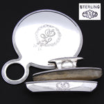 Antique American Sterling Silver 5pc Vanity Set: Hand Mirror, Nail Buffer & Tray, 2 Brusshes +