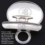 Antique American Sterling Silver 2pc Vanity Set, Hand Mirror & Nail Buffer with Orig. Tray