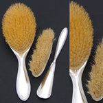 Antique American Sterling Silver 5pc Vanity Set: Hand Mirror, Nail Buffer & Tray, 2 Brusshes +