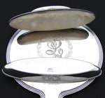 Antique American Sterling Silver 5pc Vanity Set: Hand Mirror, Nail Buffer & Tray, 2 Brusshes +