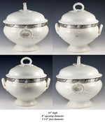 Antique French Faience Soup Tureen with Sterling Silver Collar, White Pottery