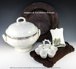 Antique French Faience Soup Tureen with Sterling Silver Collar, White Pottery