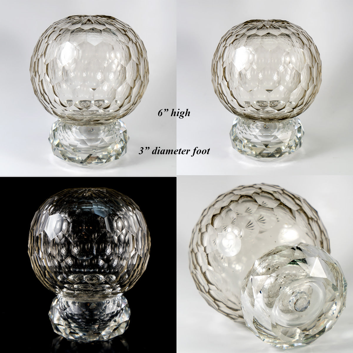 Superb Antique French Baccarat Crystal Newel Post Finial, 6" Tall with Convex Facets c. 1880s